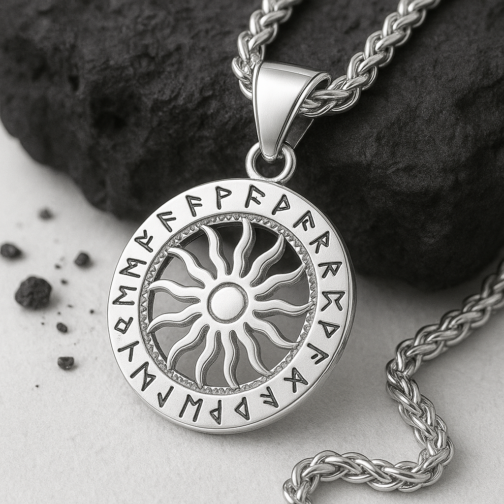 Pendentif Solrun – Rune Solaire Viking Unisexe en Acier Inoxydable ⚡️
