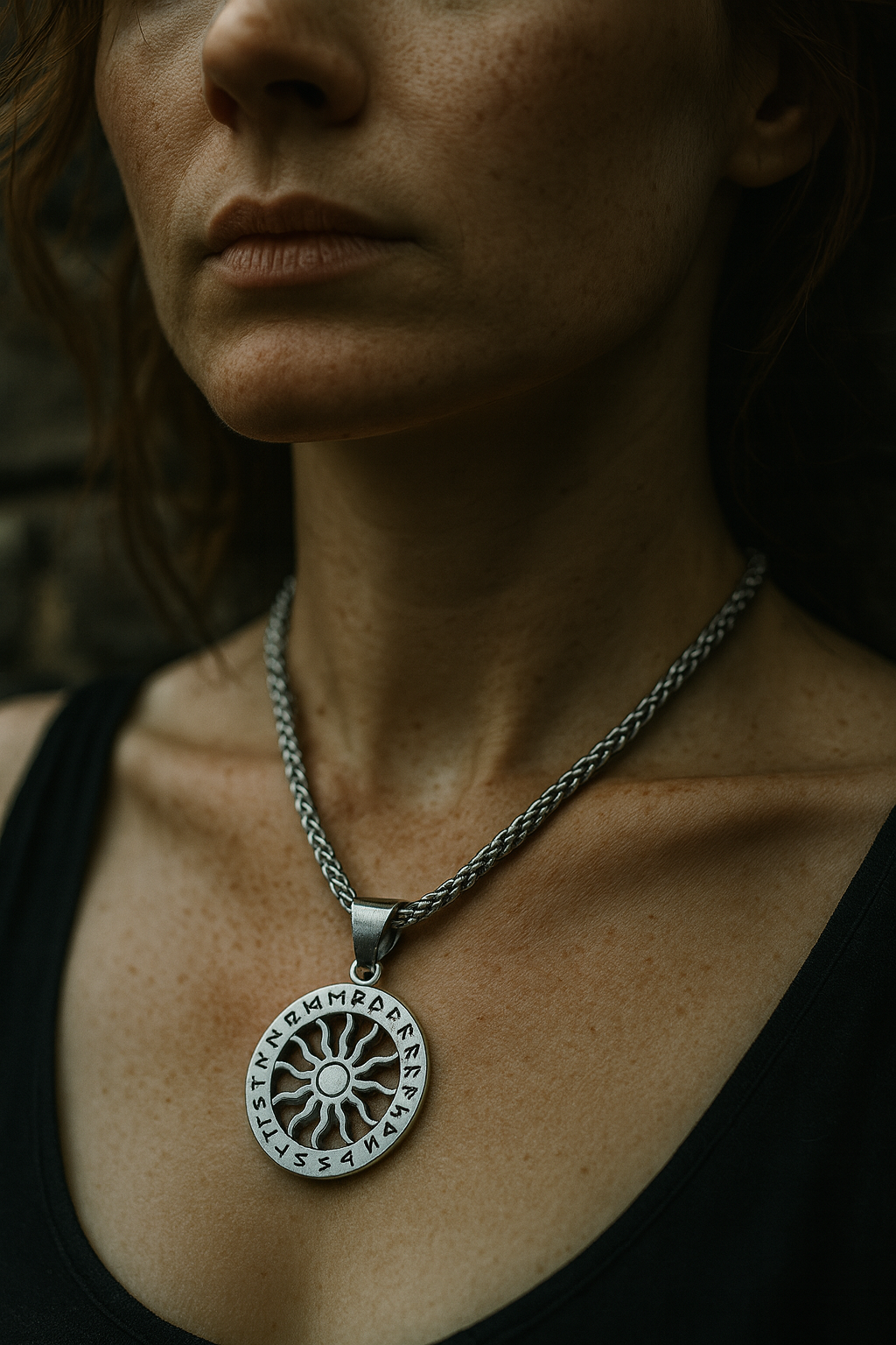 Pendentif Solrun – Rune Solaire Viking Unisexe en Acier Inoxydable ⚡️