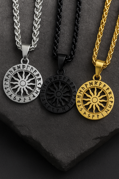 Pendentif Solrun – Rune Solaire Viking Unisexe en Acier Inoxydable ⚡️