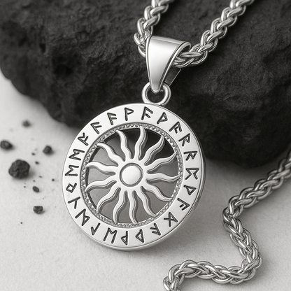 Pendentif Solrun – Rune Solaire Viking Unisexe en Acier Inoxydable ⚡️
